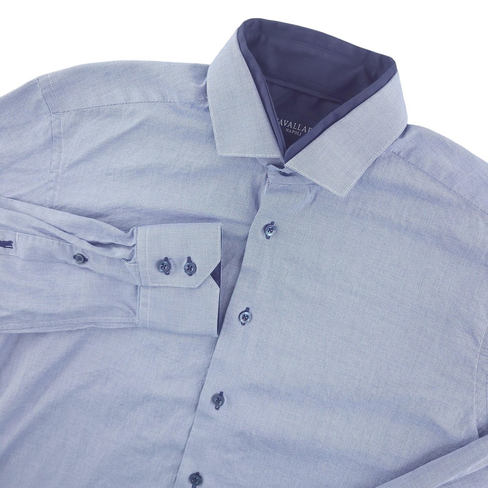Cavallaro Napoli Dress Shirt‎ Mens 16.5 34/35 Blue Solid Regular Fit Cotton